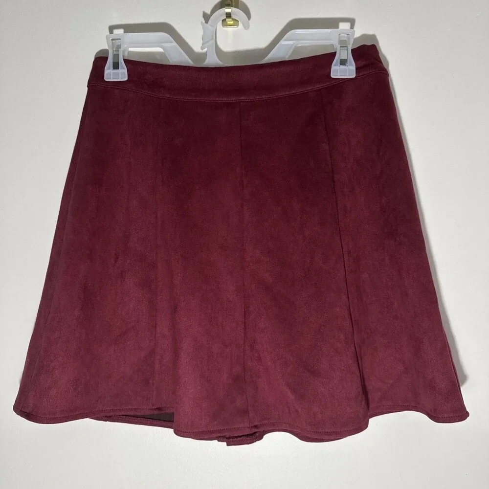 Fuinloth Velvet Faux Suede Maroon Skirt Wine A-Line High Waist Short Medium